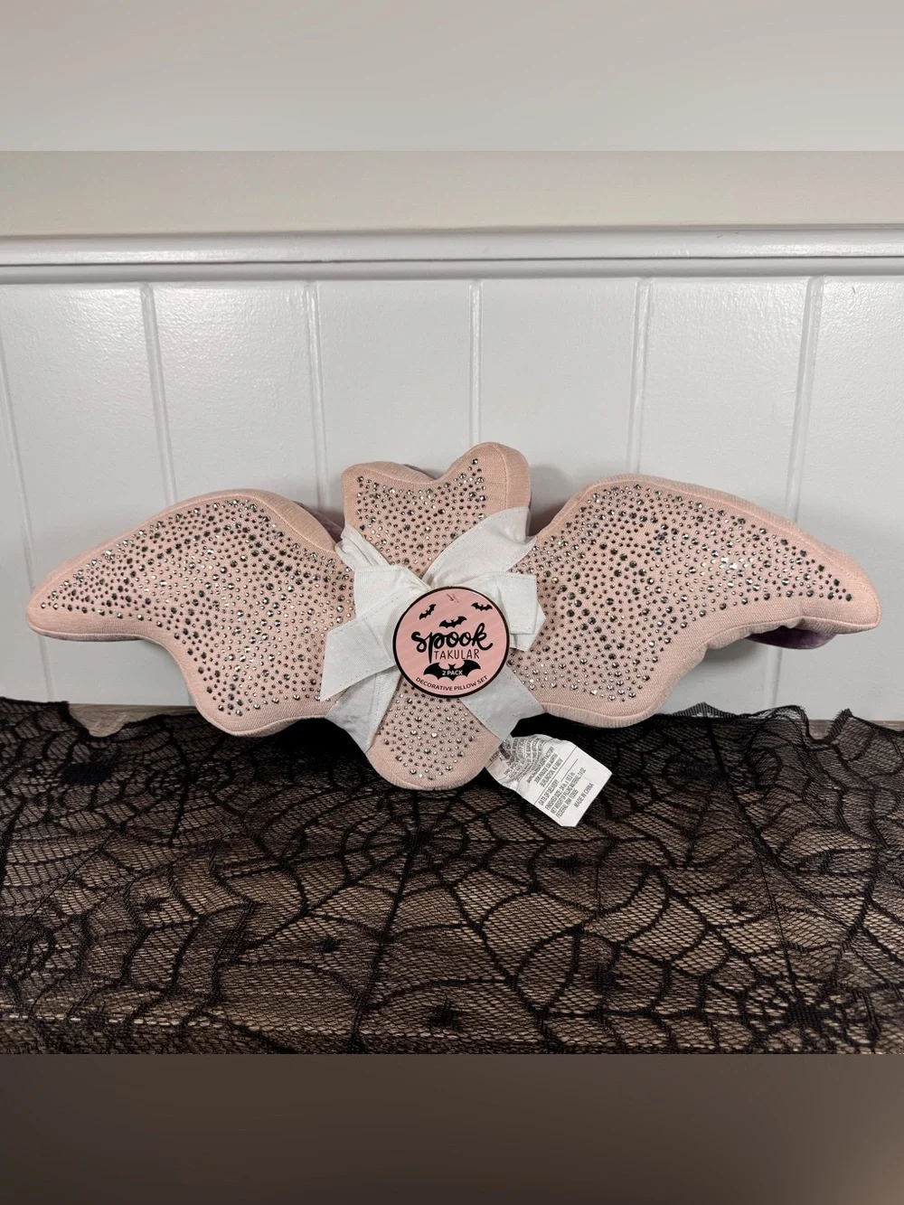 NEW Spooktacular Bedazzled Bats Halloween Pillows